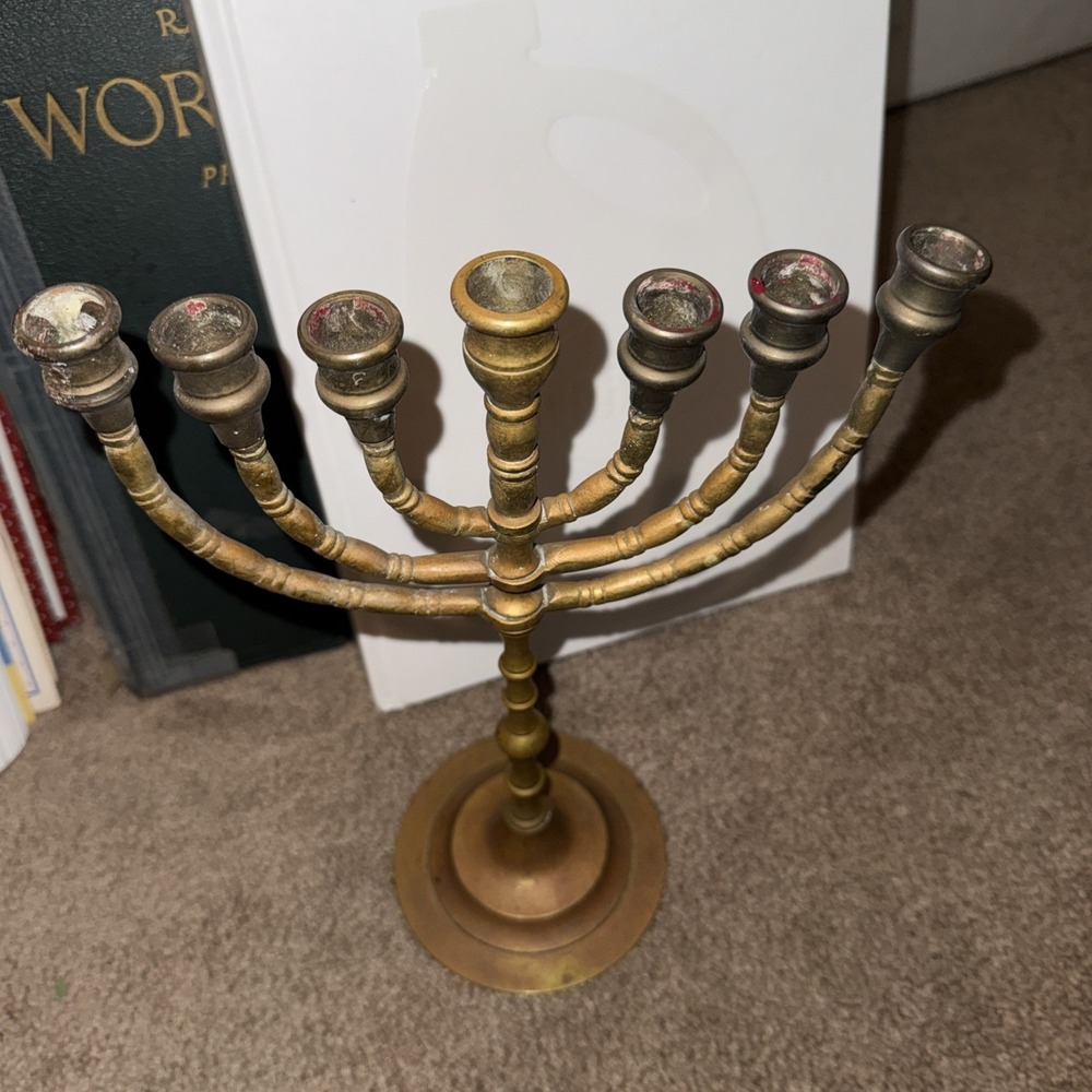 Vintage Brass Menorah 11.5" tall, heavy brass - Picture 4 of 11